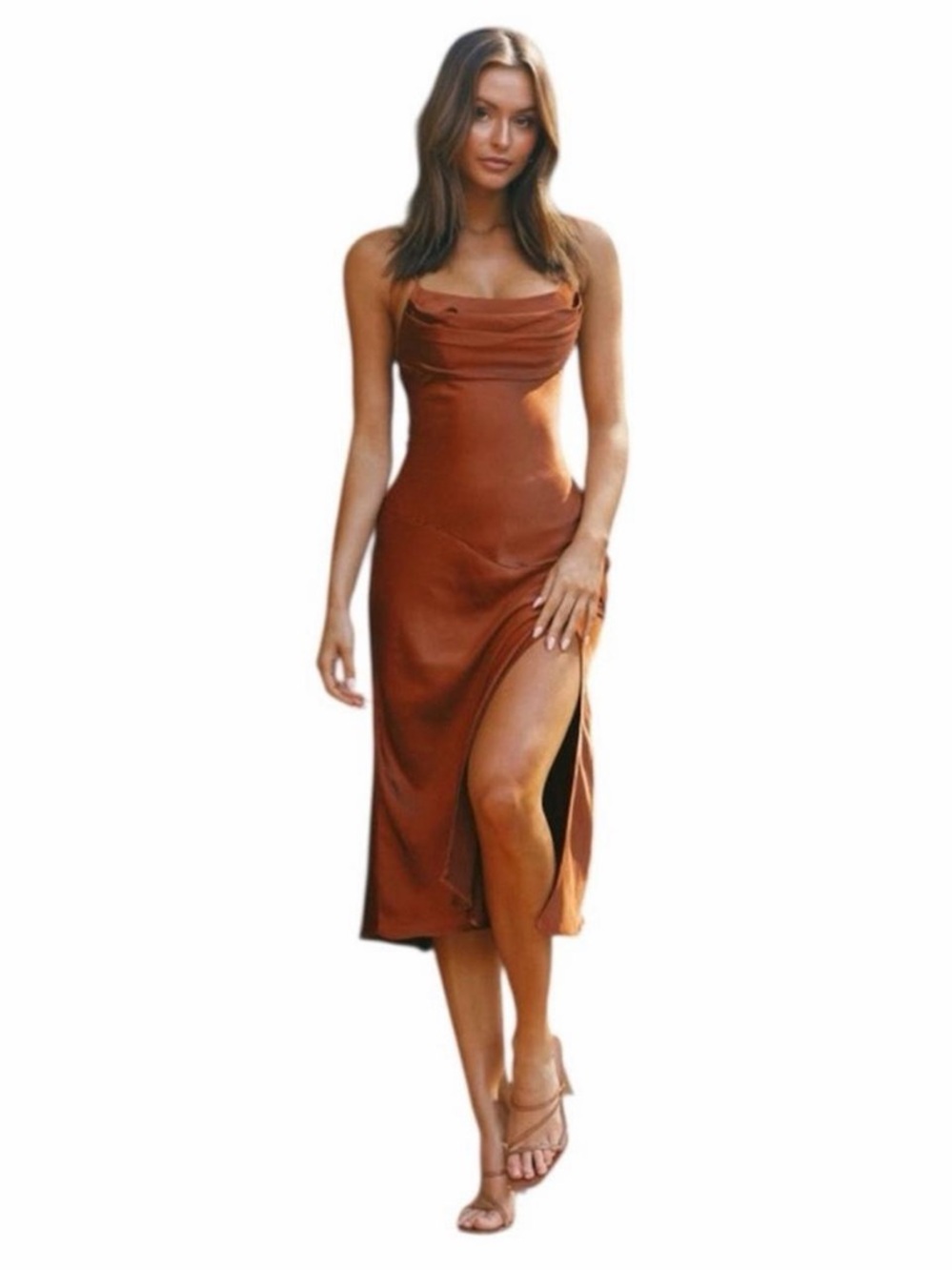 Selfie Leslie Chocolate Brown Satin Midi Size XS and S